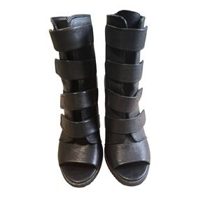 NWOT DKNY Womens Black Leather Multi Strap Peep Toe Ankle Boots Size 6.5M
